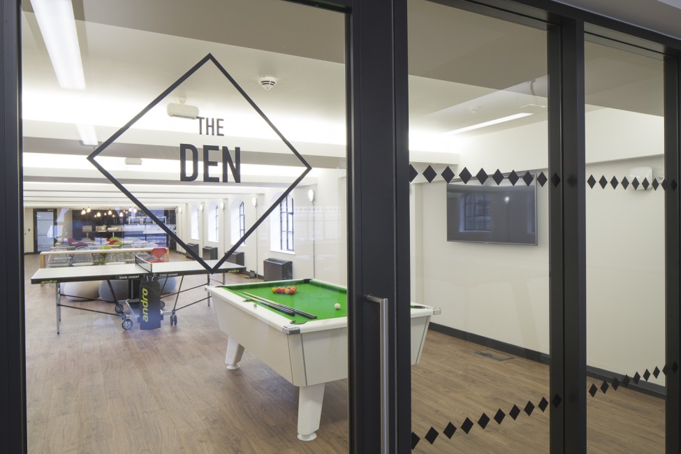 Breakout area with pool table and table tennis